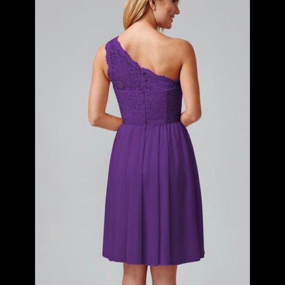 Davids Bridal One Shoulder Dress Lace Corded Short Bridesmaid New Purple Size 12 - Picture 2 of 13